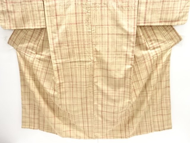  アンティーク　格子織出し手織り紬着物